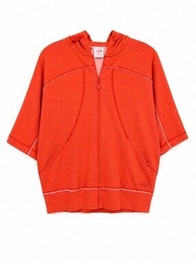 The North Face Women’s Orange Short Sleeve Zip Hoodie Raw Edge Lightweight